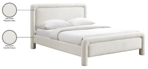 Meridian Furniture Baylor Chenille Woven Upholstered Full Bed Soft Curved Headboard Transitional Bedroom Frame Cream BaylorCream-F