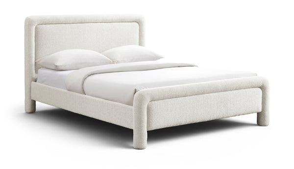 Meridian Furniture Baylor Chenille Woven Upholstered Full Bed Soft Curved Headboard Transitional Bedroom Frame Cream BaylorCream-F