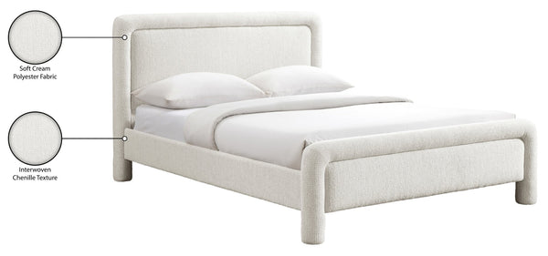 Meridian Furniture Baylor Queen Upholstered Bed Chenille Fabric Curved Headboard Modern Bedroom Focal Point Cream BaylorCream-Q