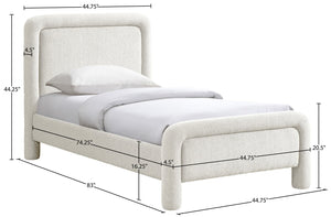 Meridian Furniture Baylor Chenille Upholstered Twin Bed Curved Headboard Contemporary Bedroom Style and Comfort Cream BaylorCream-T