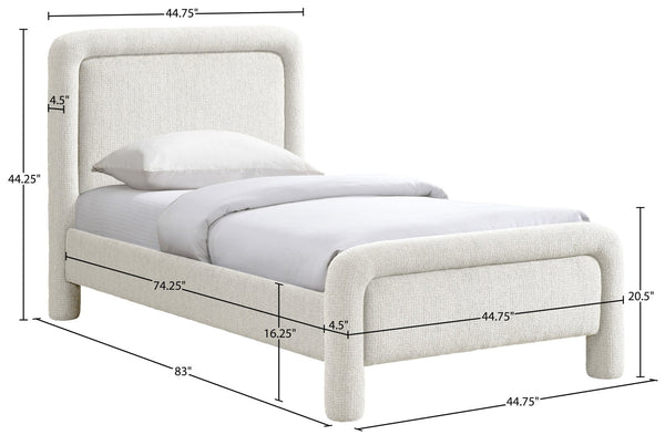 Meridian Furniture Baylor Chenille Upholstered Twin Bed Curved Headboard Contemporary Bedroom Style and Comfort Cream BaylorCream-T