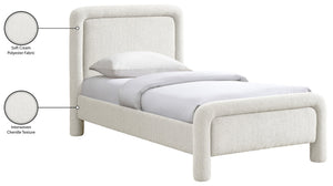 Meridian Furniture Baylor Chenille Upholstered Twin Bed Curved Headboard Contemporary Bedroom Style and Comfort Cream BaylorCream-T