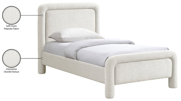 Meridian Furniture Baylor Chenille Upholstered Twin Bed Curved Headboard Contemporary Bedroom Style and Comfort Cream BaylorCream-T