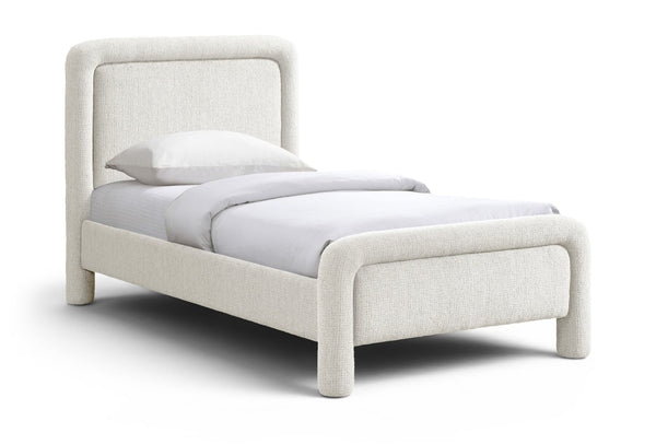 Meridian Furniture Baylor Chenille Upholstered Twin Bed Curved Headboard Contemporary Bedroom Style and Comfort Cream BaylorCream-T