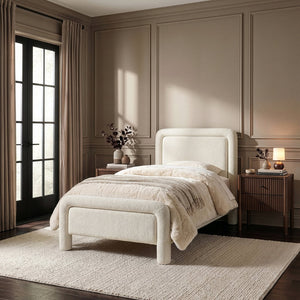 Meridian Furniture Baylor Chenille Upholstered Twin Bed Curved Headboard Contemporary Bedroom Style and Comfort Cream BaylorCream-T