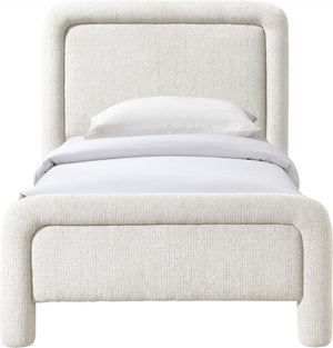 Meridian Furniture Baylor Chenille Upholstered Twin Bed Curved Headboard Contemporary Bedroom Style and Comfort Cream BaylorCream-T