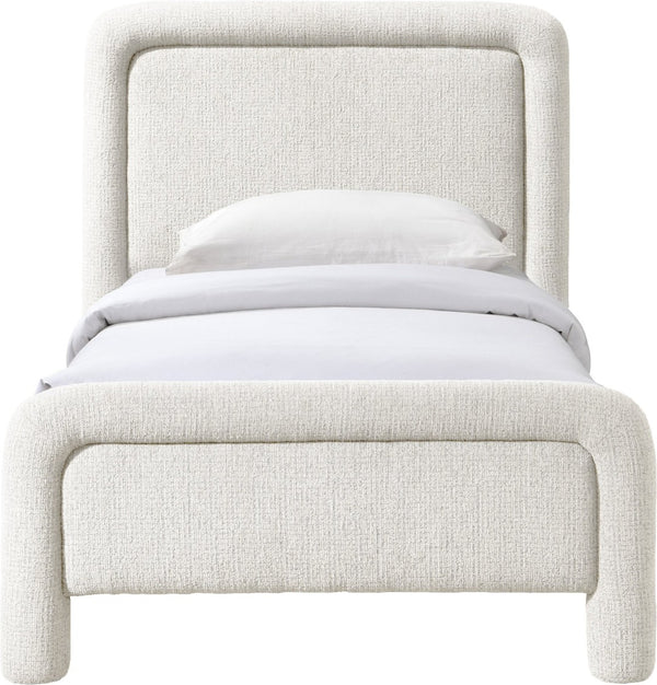 Meridian Furniture Baylor Chenille Upholstered Twin Bed Curved Headboard Contemporary Bedroom Style and Comfort Cream BaylorCream-T
