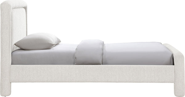 Meridian Furniture Baylor Chenille Upholstered Twin Bed Curved Headboard Contemporary Bedroom Style and Comfort Cream BaylorCream-T