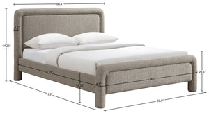 Meridian Furniture Baylor Chenille Woven Upholstered Full Bed Soft Curved Headboard Transitional Bedroom Frame Taupe BaylorTaupe-F