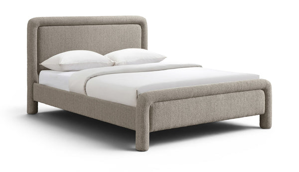 Meridian Furniture Baylor Queen Upholstered Bed Chenille Fabric Curved Headboard Modern Bedroom Focal Point Taupe BaylorTaupe-Q