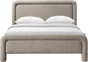 Meridian Furniture Baylor Queen Upholstered Bed Chenille Fabric Curved Headboard Modern Bedroom Focal Point Taupe BaylorTaupe-Q