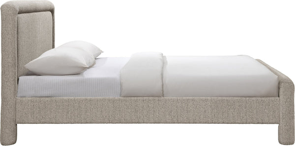 Meridian Furniture Baylor Queen Upholstered Bed Chenille Fabric Curved Headboard Modern Bedroom Focal Point Taupe BaylorTaupe-Q