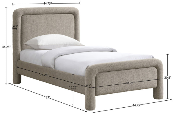 Meridian Furniture Baylor Chenille Upholstered Twin Bed Curved Headboard Contemporary Bedroom Style and Comfort Taupe BaylorTaupe-T