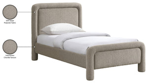 Meridian Furniture Baylor Chenille Upholstered Twin Bed Curved Headboard Contemporary Bedroom Style and Comfort Taupe BaylorTaupe-T
