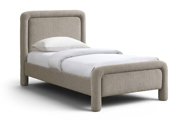 Meridian Furniture Baylor Chenille Upholstered Twin Bed Curved Headboard Contemporary Bedroom Style and Comfort Taupe BaylorTaupe-T
