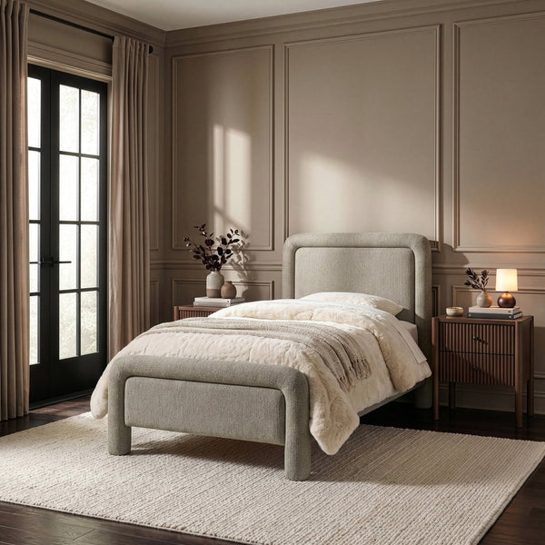 Meridian Furniture Baylor Chenille Upholstered Twin Bed Curved Headboard Contemporary Bedroom Style and Comfort Taupe BaylorTaupe-T