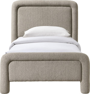 Meridian Furniture Baylor Chenille Upholstered Twin Bed Curved Headboard Contemporary Bedroom Style and Comfort Taupe BaylorTaupe-T