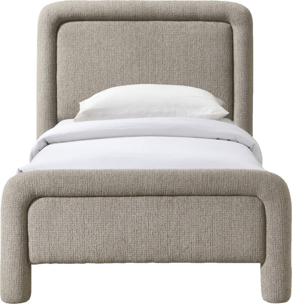 Meridian Furniture Baylor Chenille Upholstered Twin Bed Curved Headboard Contemporary Bedroom Style and Comfort Taupe BaylorTaupe-T