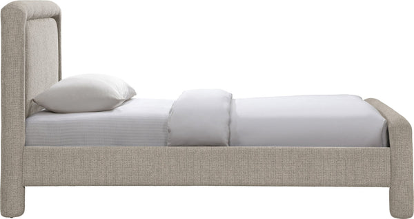 Meridian Furniture Baylor Chenille Upholstered Twin Bed Curved Headboard Contemporary Bedroom Style and Comfort Taupe BaylorTaupe-T