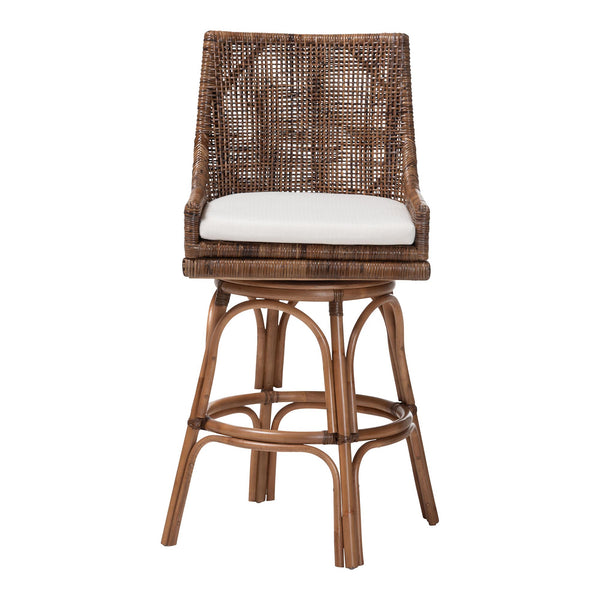 Bali & Pari Bella Handwoven Rattan Swivel Barstool with Cushion and Footrest