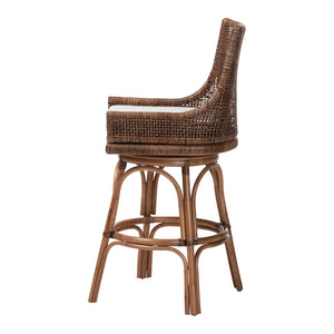 Bali & Pari Bella Handwoven Rattan Swivel Barstool with Cushion and Footrest