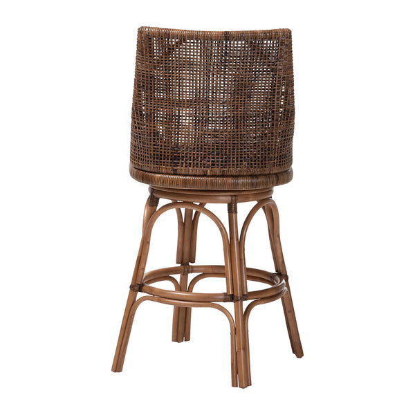 Bali & Pari Bella Handwoven Rattan Swivel Barstool with Cushion and Footrest