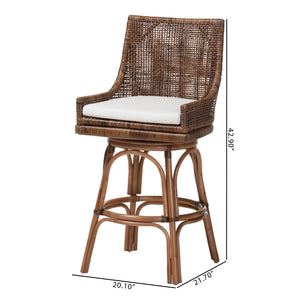 Bali & Pari Bella Handwoven Rattan Swivel Barstool with Cushion and Footrest