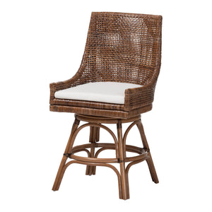 Baxton Studio Bali & Pari Bella Handwoven Rattan Swivel Counterstool with Cushion for Kitchen Islands Bella-Coffee Antique/Rattan-CS