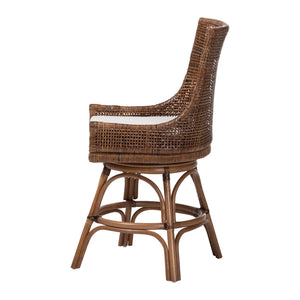 Bali & Pari Bella Handwoven Rattan Swivel Counterstool with Cushion for Kitchen Islands