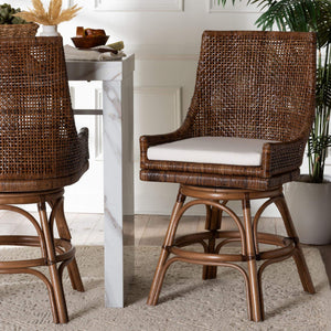 Bali & Pari Bella Handwoven Rattan Swivel Counterstool with Cushion for Kitchen Islands