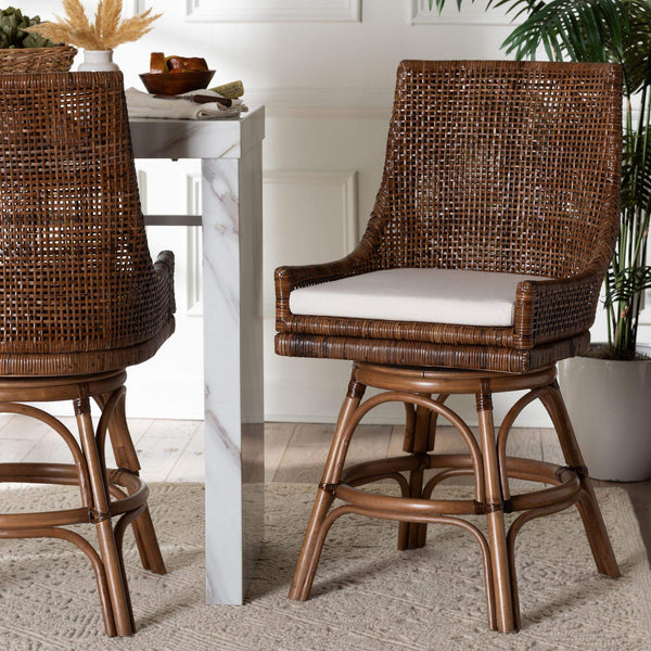 Bali & Pari Bella Handwoven Rattan Swivel Counterstool with Cushion for Kitchen Islands