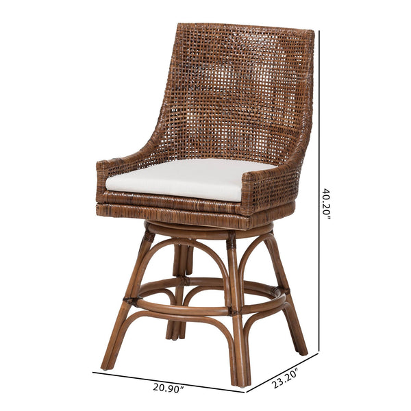 Bali & Pari Bella Handwoven Rattan Swivel Counterstool with Cushion for Kitchen Islands