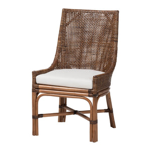 Baxton Studio Bali & Pari Bella Handwoven Natural Rattan Wingback Dining Chair with Removable Cushion Bella-Coffee Antique/Rattan-DC
