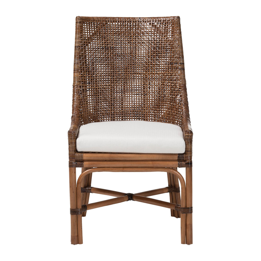 Baxton Studio Bali & Pari Bella Handwoven Natural Rattan Wingback Dining Chair with Removable Cushion Bella-Coffee Antique/Rattan-DC