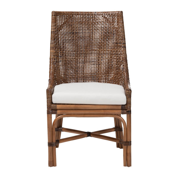 Bali & Pari Bella Handwoven Natural Rattan Wingback Dining Chair with Removable Cushion