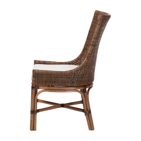 Bali & Pari Bella Handwoven Natural Rattan Wingback Dining Chair with Removable Cushion