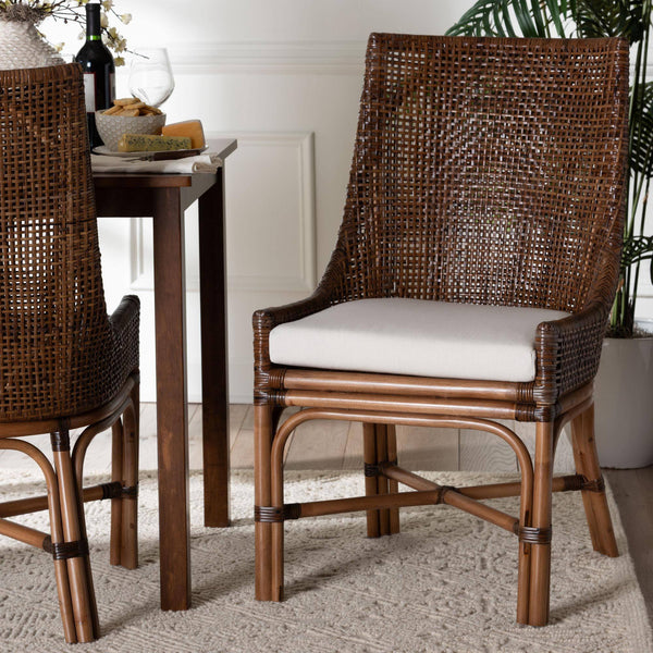 Bali & Pari Bella Handwoven Natural Rattan Wingback Dining Chair with Removable Cushion