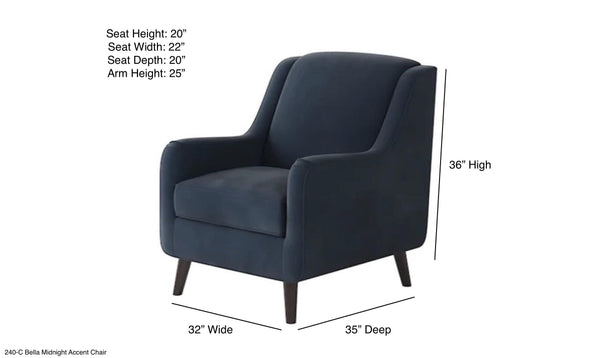 Fusion Bella Midnight Accent Chair – Elegant Design With Sloped Arms, Durable Fabric & Coffee Finish Legs Blue W ,100% Polyester 240-c Bella Midnight Accent Chair