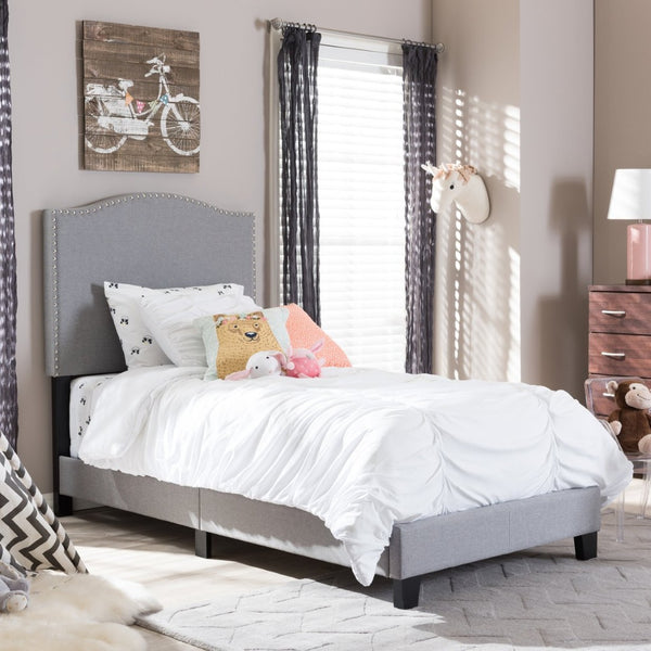 Baxton Studio Baxton Studio Benjamin Twin Size Upholstered Bed - Modern Grey Fabric with Arched Headboard Design Benjamin-Twin-Grey