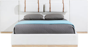 Meridian Furniture Bennet Wingback King Bed Linen Upholstered with Leather Strap Cushions for Elegant Bedroom Style 130 inches BennetCream-K130