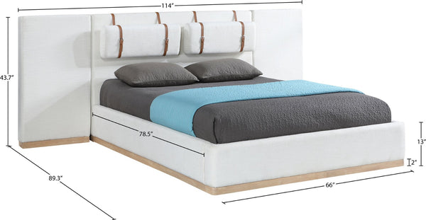 Meridian Furniture Bennet Queen Platform Bed Linen Upholstered Solid Wood Base with Architectural Wingback Headboard 114 inches BennetCream-Q114