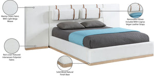Meridian Furniture Bennet Queen Platform Bed Linen Upholstered Solid Wood Base with Architectural Wingback Headboard 114 inches BennetCream-Q114