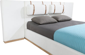 Meridian Furniture Bennet Queen Platform Bed Linen Upholstered Solid Wood Base with Architectural Wingback Headboard 114 inches BennetCream-Q114