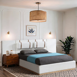 Meridian Furniture Bennet Queen Platform Bed Linen Upholstered Solid Wood Base with Architectural Wingback Headboard 114 inches BennetCream-Q114