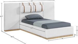 Meridian Furniture Bennet Upholstered Twin Bed with Wing Panels and Leather Strap Accents for Modern Bedroom Decor 92 inches BennetCream-T92