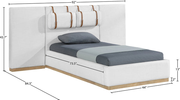 Meridian Furniture Bennet Upholstered Twin Bed with Wing Panels and Leather Strap Accents for Modern Bedroom Decor 92 inches BennetCream-T92