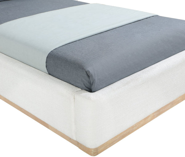 Meridian Furniture Bennet Upholstered Twin Bed with Wing Panels and Leather Strap Accents for Modern Bedroom Decor 92 inches BennetCream-T92