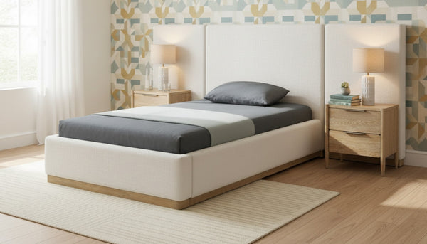 Meridian Furniture Bennet Upholstered Twin Bed with Wing Panels and Leather Strap Accents for Modern Bedroom Decor 92 inches BennetCream-T92