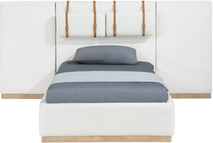 Meridian Furniture Bennet Upholstered Twin Bed with Wing Panels and Leather Strap Accents for Modern Bedroom Decor 92 inches BennetCream-T92