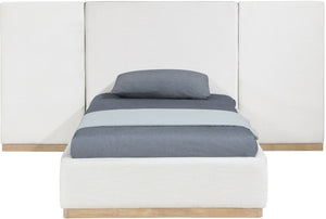 Meridian Furniture Bennet Upholstered Twin Bed with Wing Panels and Leather Strap Accents for Modern Bedroom Decor 92 inches BennetCream-T92